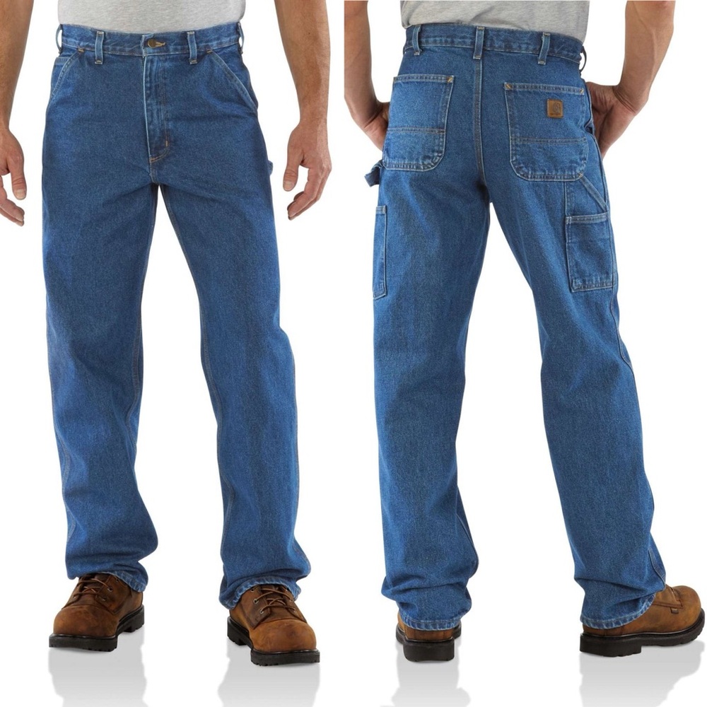 Carhartt Mens B237 Original Dungaree Fit Jeans Blue Denim Loose Carpente…